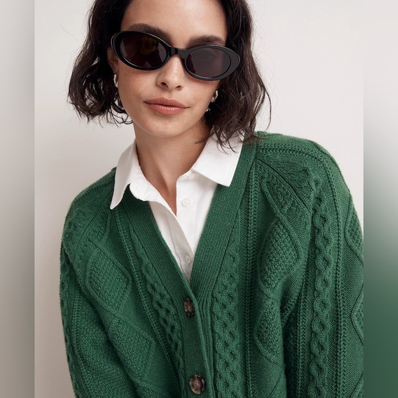 Madewell Cable-Knit Cropped Cardigan in Varsity Green - Picture 5 of 6